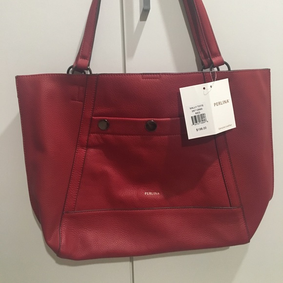 Perlina Handbags - Red leather Perlina tote.